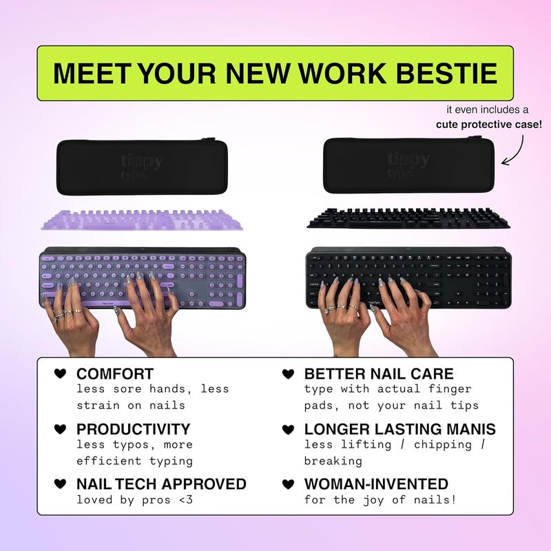 tippy type Raised Keyboard Cover for Long Nails – Fits Logitech MX Keys S Full-Size Keyboard - Silicone - The Original - Comfortable Typing, Quiet, Nail Protection (Violet Haze) - Image 4